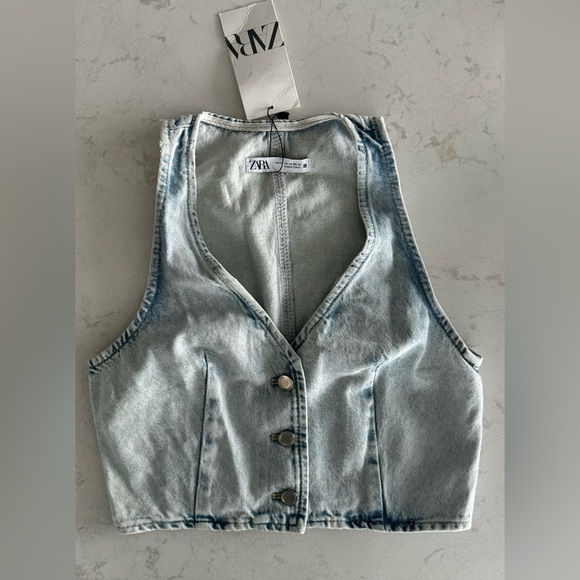 Zara Denim Vest Size XS and Denim Skirt Size M Both NWT - Picture 2 of 5